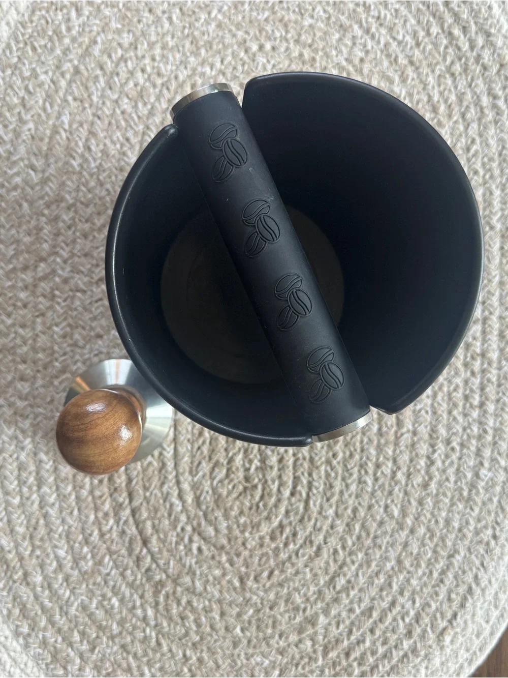 Black Espresso Knock Box with Wooden Tamper - Home Kitchen